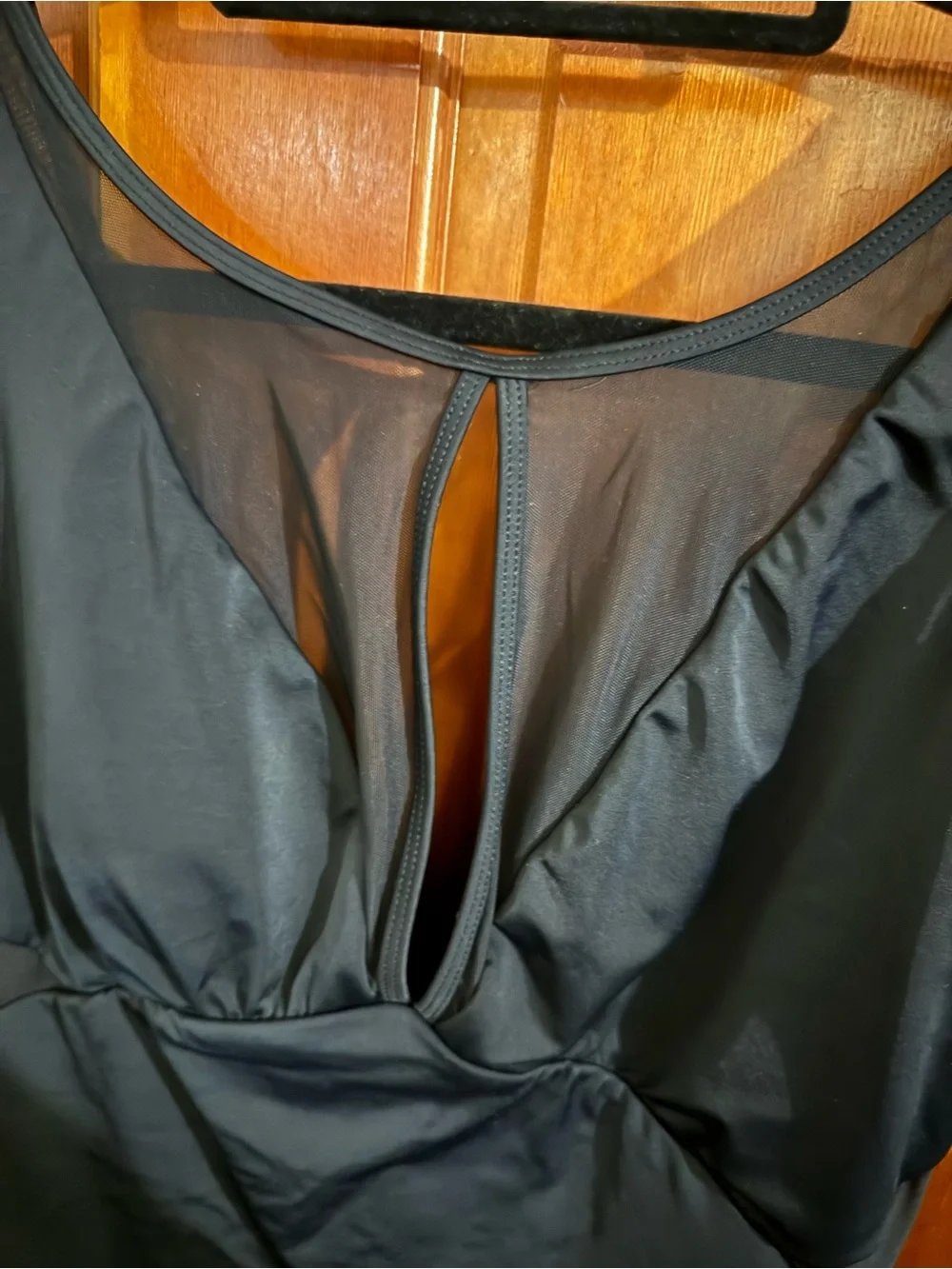 Time and Tru Black Mesh Panel One-Piece Swimwear